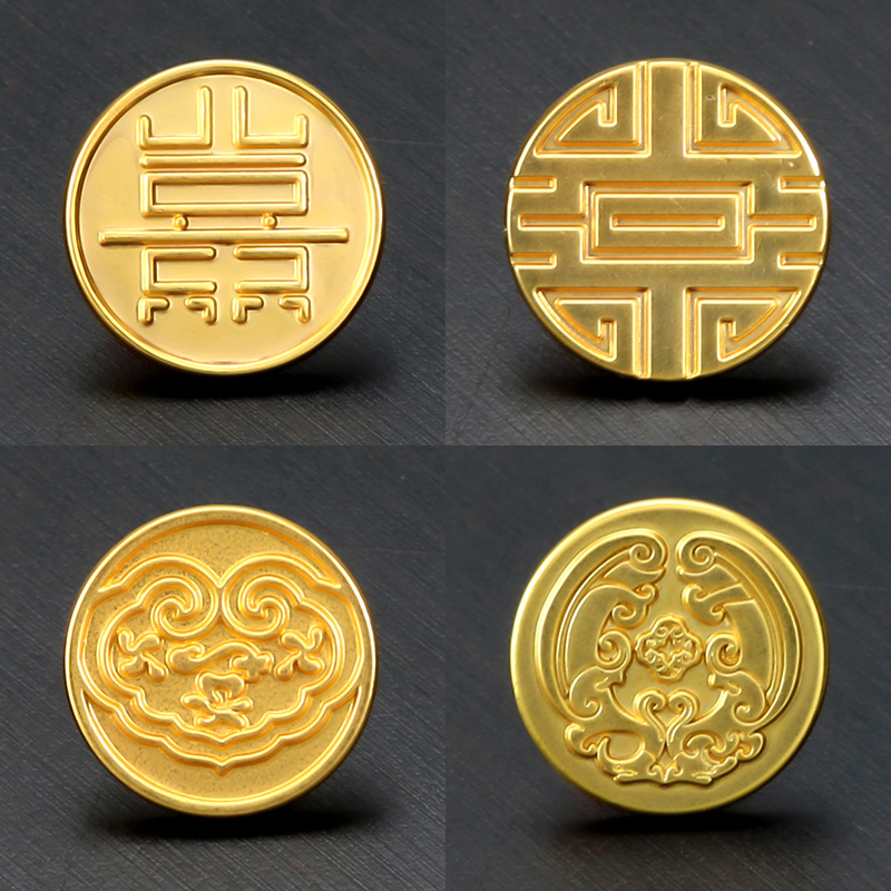 中式纽扣复古喜字金色祥云圆形扣子汉服唐装衣服外套配件辅料钮扣
