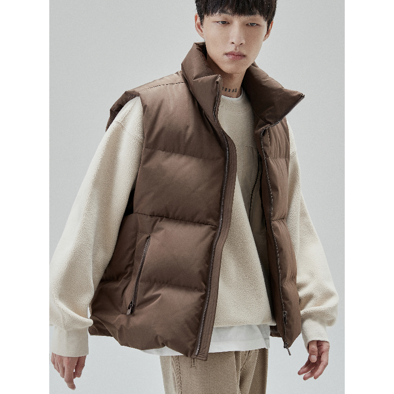 NANS STUDIO三合一复合造型龟背可翻高领拉链袋马甲  NS5J15