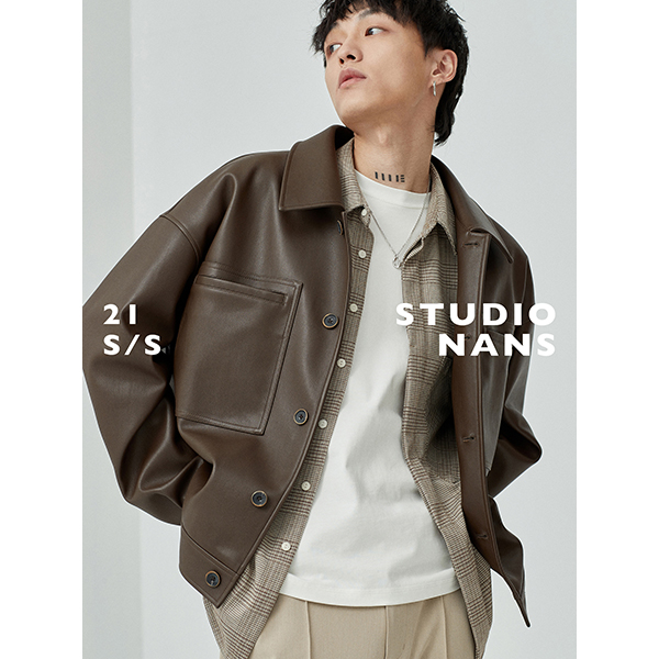 【NANS】软糯感方领口袋廓形短款PU夹克 / LEATHER JACKET NS5A06