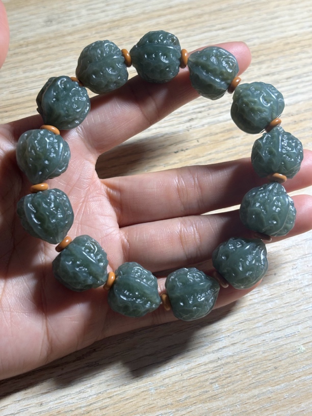 和田玉核桃手串和田玉天然和田玉核桃单圈串16mm拍一发一