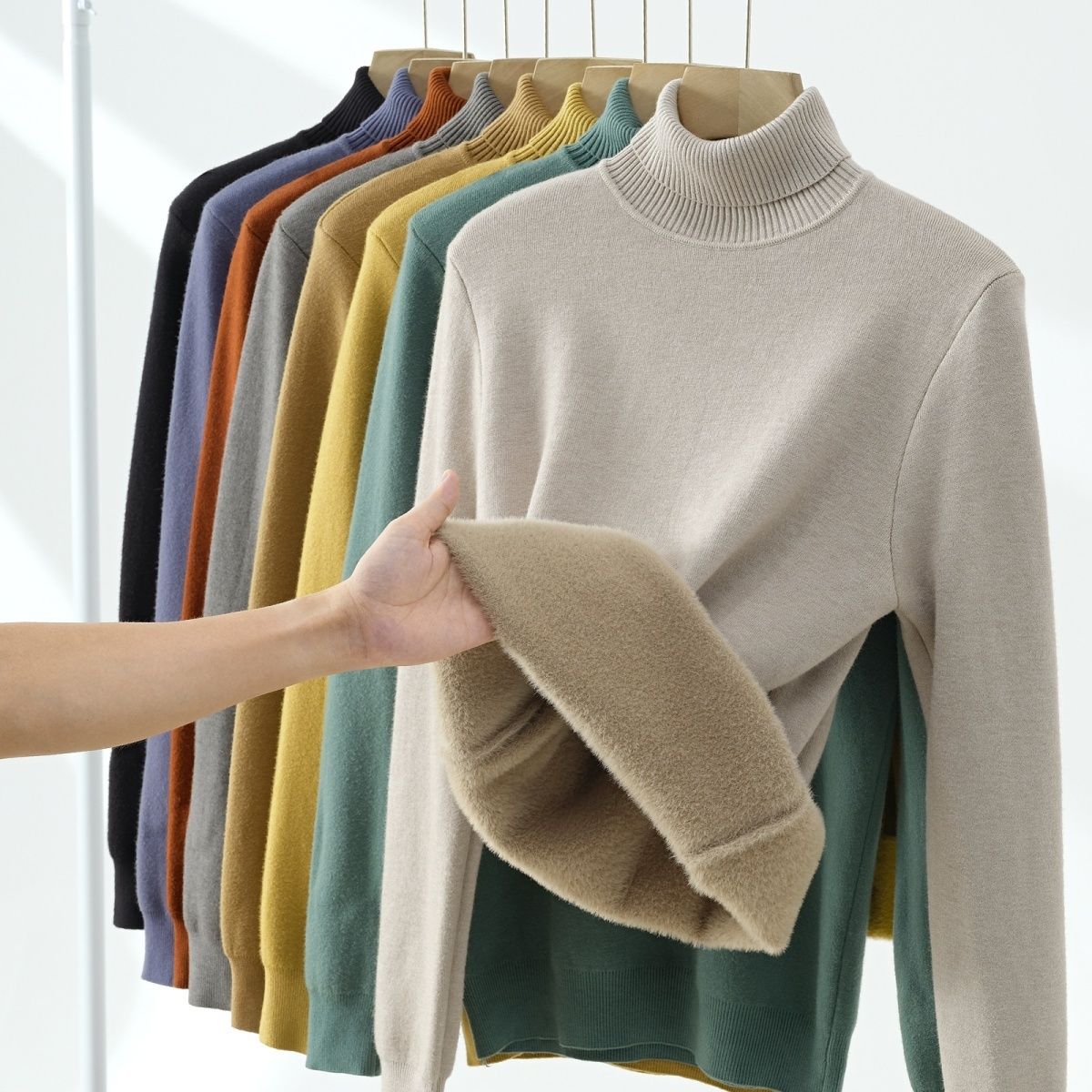 高档毛衣一体绒羊毛针织衫保暖高领毛衣男秋冬加绒打底毛线衣厚