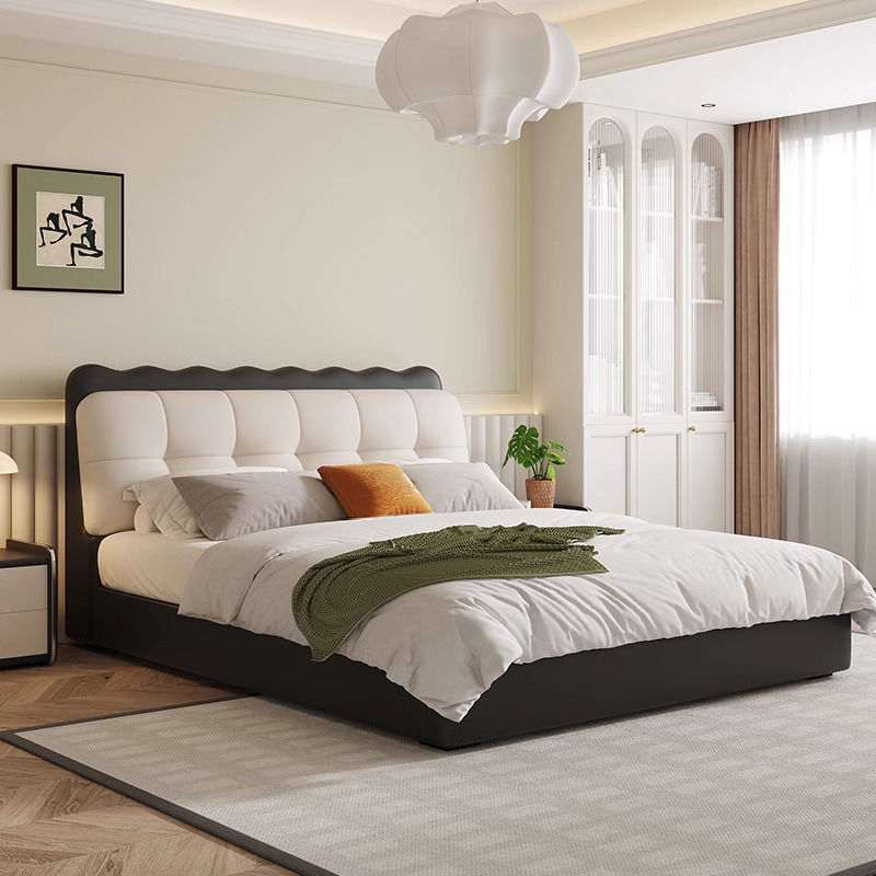 法式奶油风真皮公主床现代简约网红床主卧婚床双人床小户型软包床