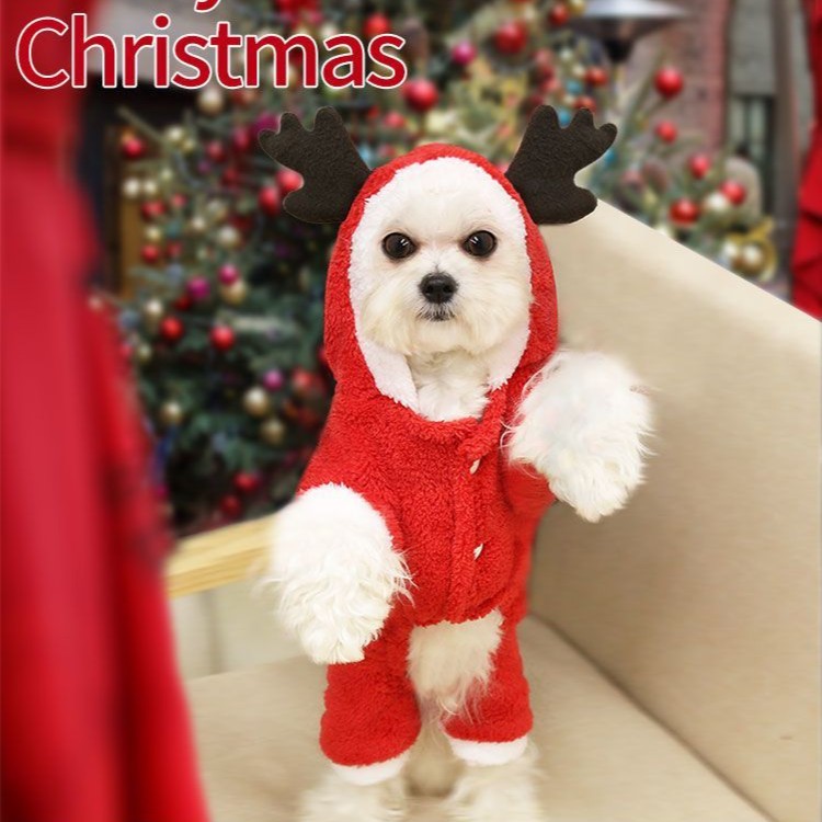 宠物秋冬圣诞节抓绒保暖纽扣四腿加厚衣狗狗衣服猫咪衣服用品泰迪