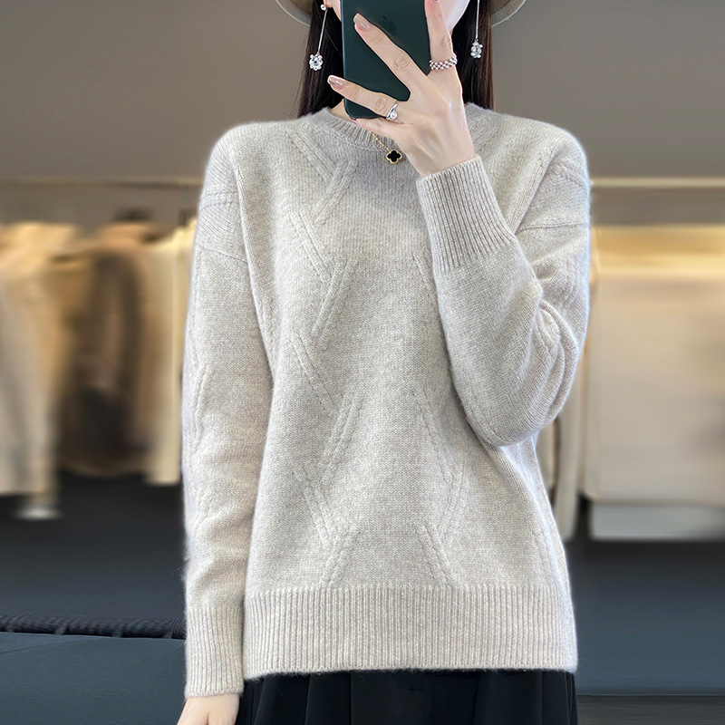 加厚羊毛衫女士100%纯羊毛衫针织打底衫长袖时尚宽松百搭秋冬纯色
