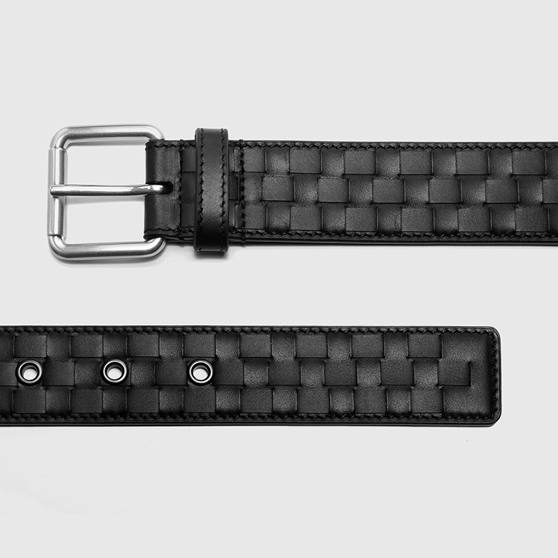 小方格3.5厘米宽BONNAKE VACOOL头层小牛皮纯手工编织腰带