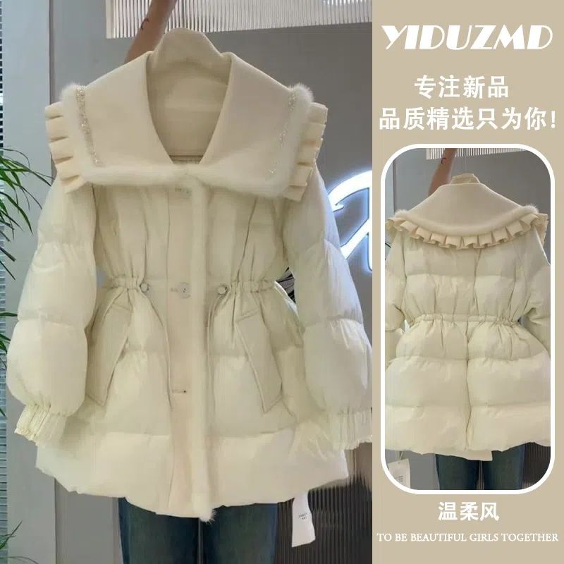 时尚小众设计感收腰羽绒羽绒服女2023冬装新款韩系温柔风羽绒服外