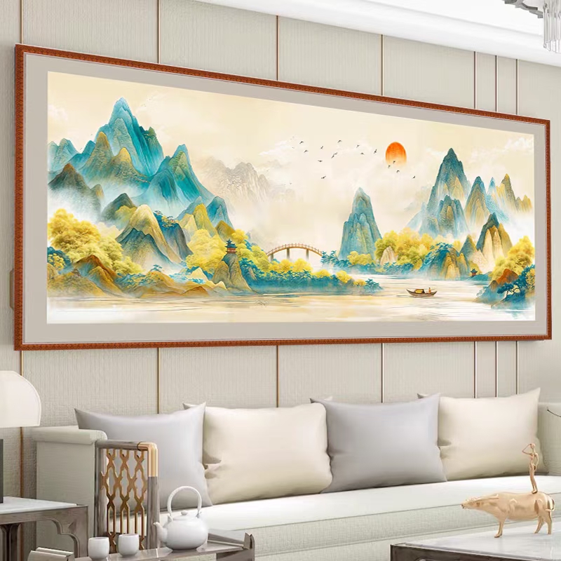 蒙娜丽莎十字绣新款万里江山客厅山水图大气壮观大格四股绣