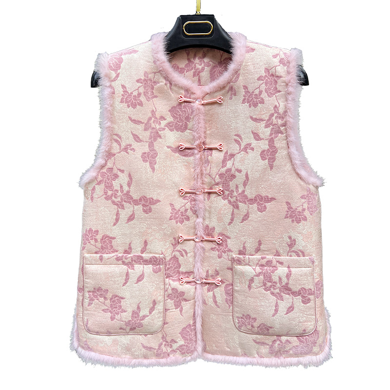 国风气质加棉马甲上衣女秋冬新品重工提花盘扣新中式马夹背心宋锦