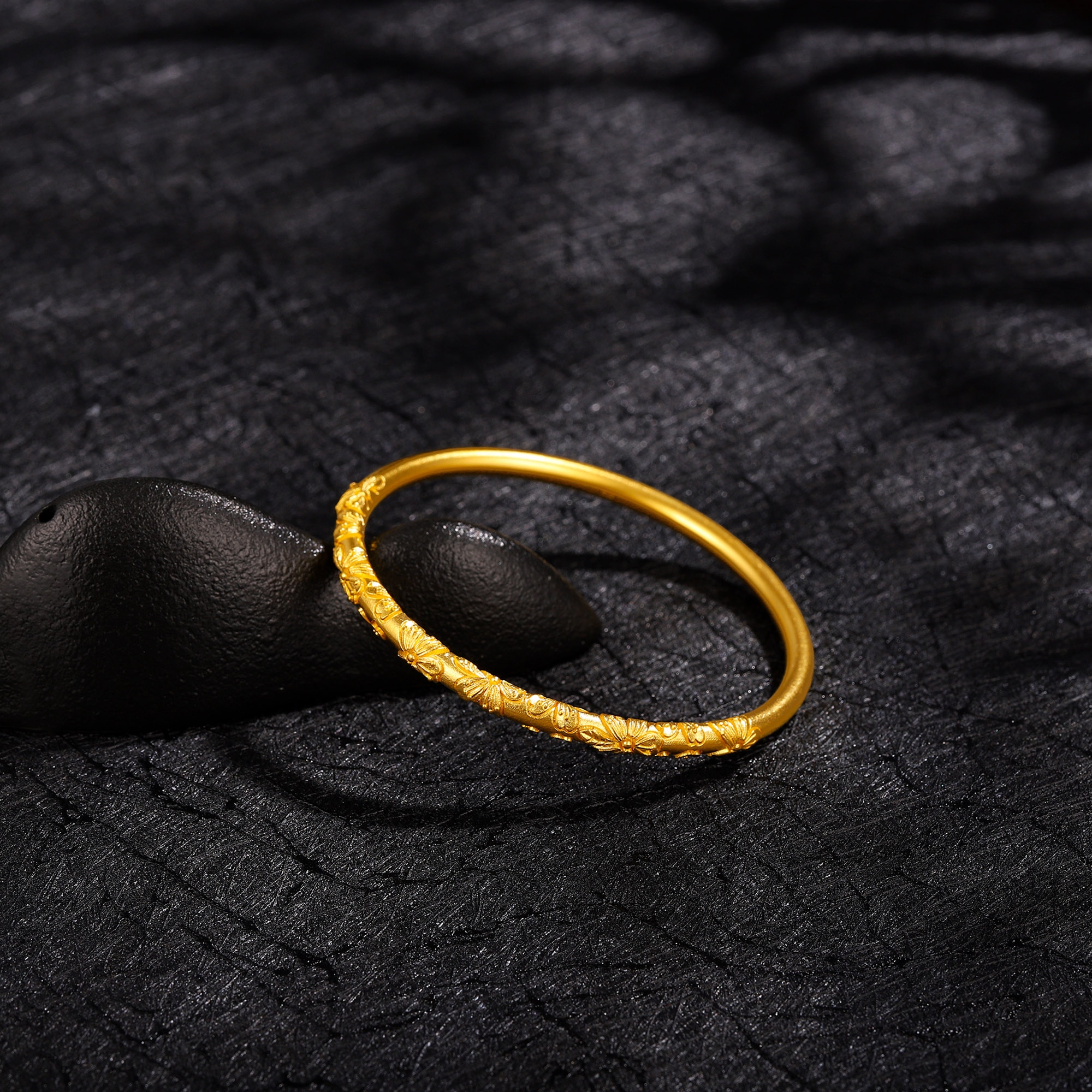 复古素圈古法时尚典雅花卉固口手镯