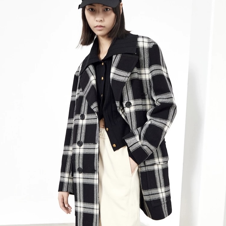 毛呢外套女士秋冬季2024新款小个子中长款格子大衣7219