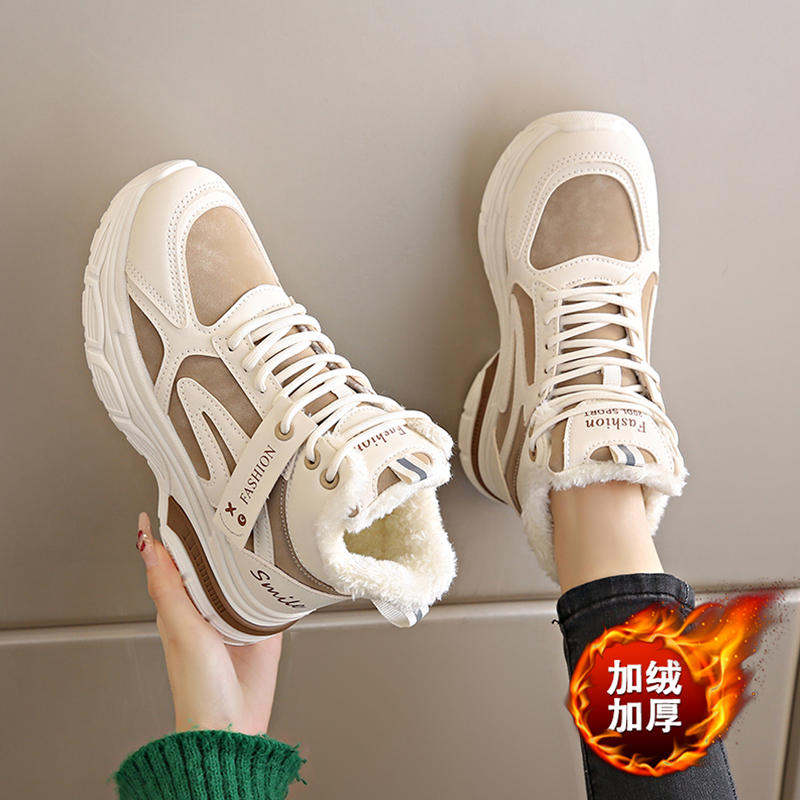 旺贝回力高帮加绒运动鞋女冬季老爹鞋ins超火学生棉鞋大码莆田女