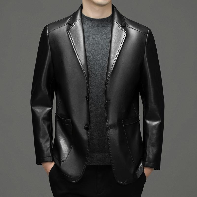 2025秋冬高品质新款男士绵羊皮商务修身休闲高档韩版皮西服外装潮