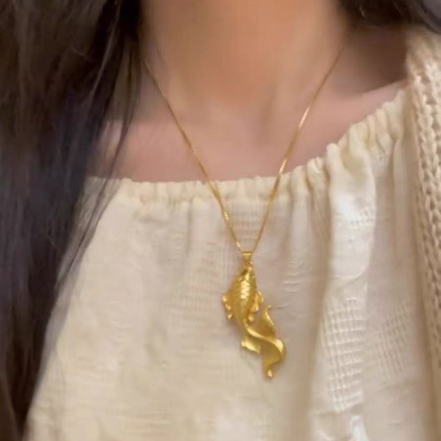 钛钢项链 A-04-M扣盒子链年年有鱼吊坠精美锁骨坠链