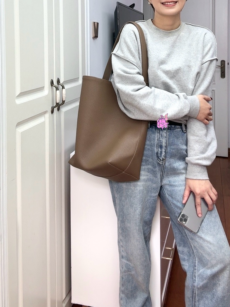 JTNB家定制简约百搭时尚纯色水桶包牛皮托特包单肩气质真皮购物袋