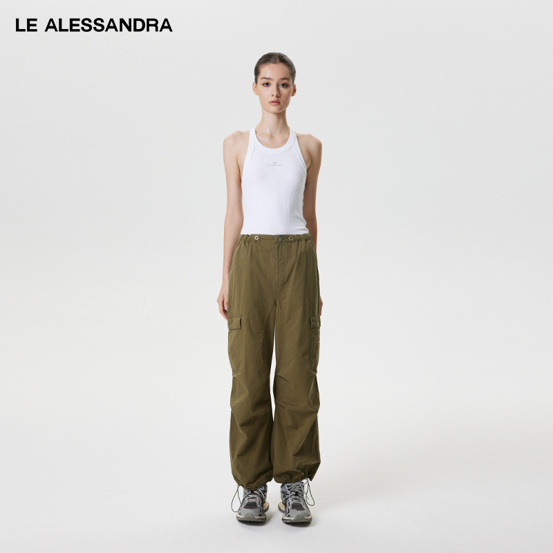 品牌直营 LE ALESSANDRA 纯白色挂脖条纹弹力修身背心女露背上衣