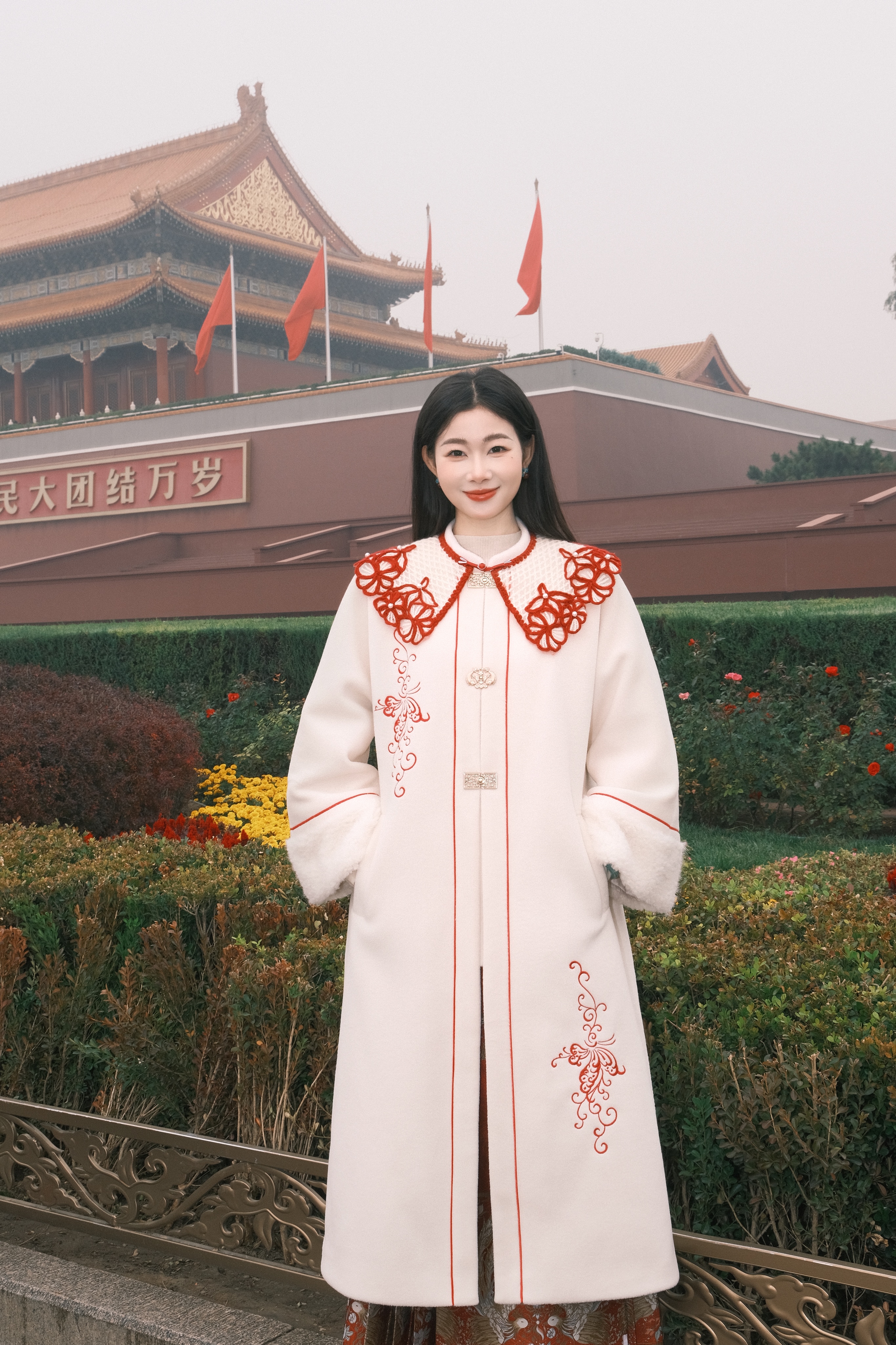 EIA一尧新中式国风【长乐未央】气质刺绣复古毛呢大衣外套设计感冬