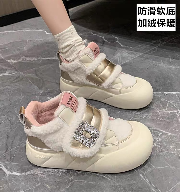 毛毛鞋松糕厚底棉鞋女秋冬新款加绒保暖休闲鞋大头面包鞋潮网红