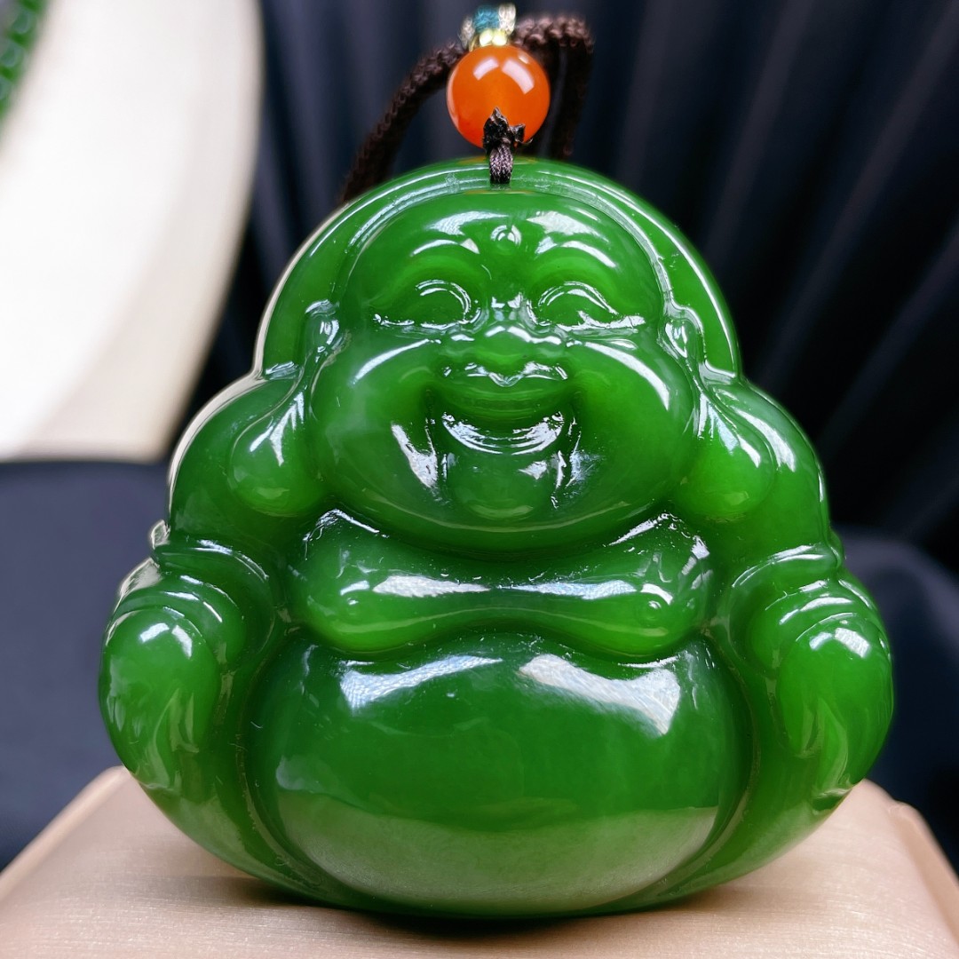 天然和田玉俄料碧玉大佛公镯心料挂件吊坠@2488