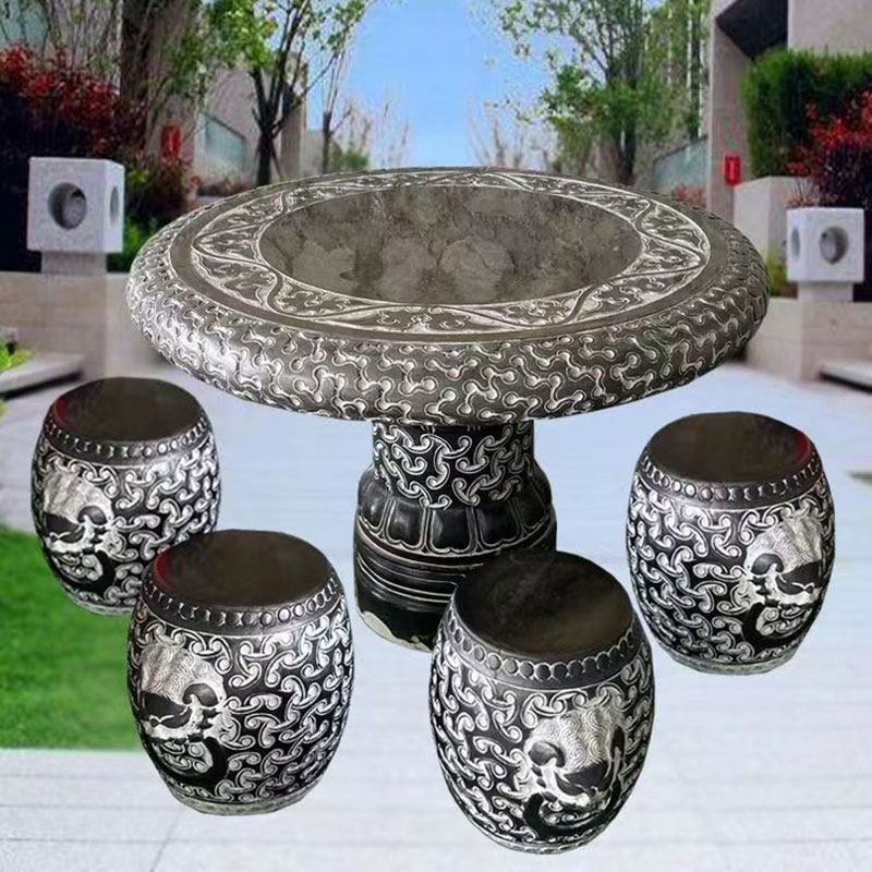 石雕石桌石凳庭院酒店会所摆件茶桌做旧圆桌大理石镂空花岗岩桌子