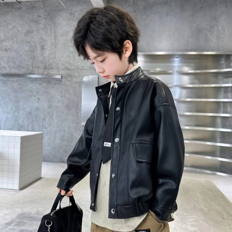 男童皮衣外套2023春秋装新款韩版儿童中大童帅气休闲短款机车夹克