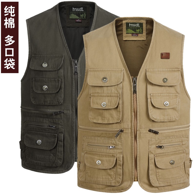 春秋冬棉男士马甲户外多口袋爸爸工装坎肩大码多兜钓鱼无袖背心