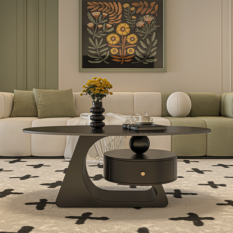 意式轻奢极简岩板长方形茶几组合客厅家用小户型现代简约创意高级