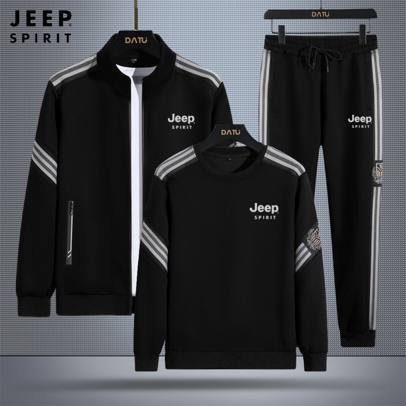 JEEPSPIRIT正品休闲套装男春秋季长袖卫衣薄款跑步运动服男女同款
