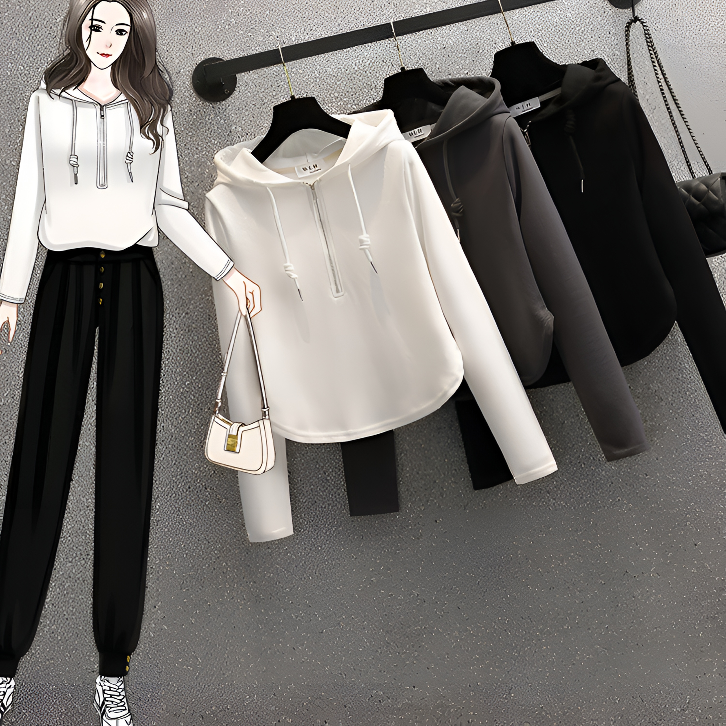 （现货秒发）春秋新款大码胖mm减龄显瘦正肩连帽卫衣女加厚打底衫