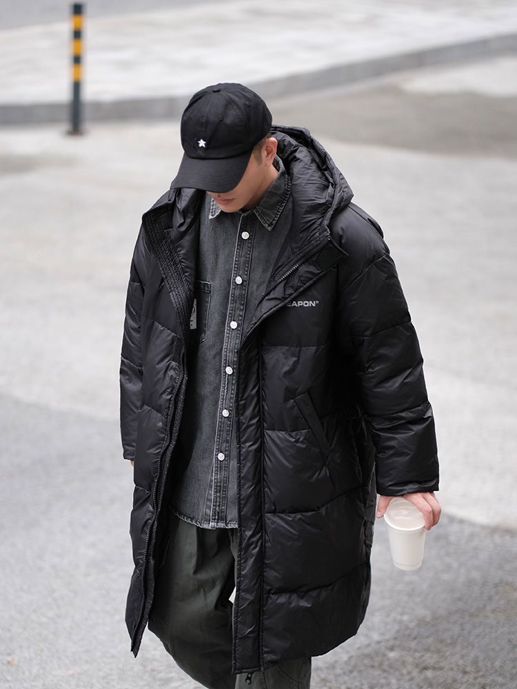 冬季男士中长款羽绒服服男冬装黑色连帽加厚保暖棉服情侣款