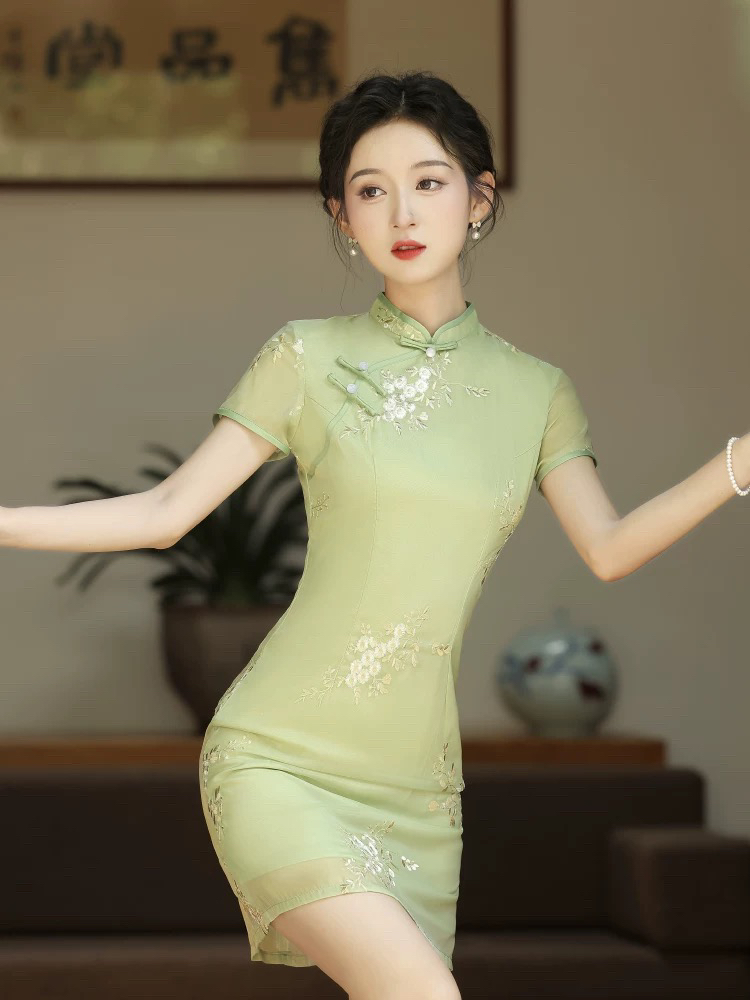 【1791 青青 爆款刺绣】显瘦气质修身优雅复古中国风旗袍
