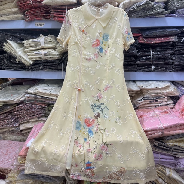 【1823 黄色低领 奥黛】显瘦气质修身优雅复古中国风旗袍