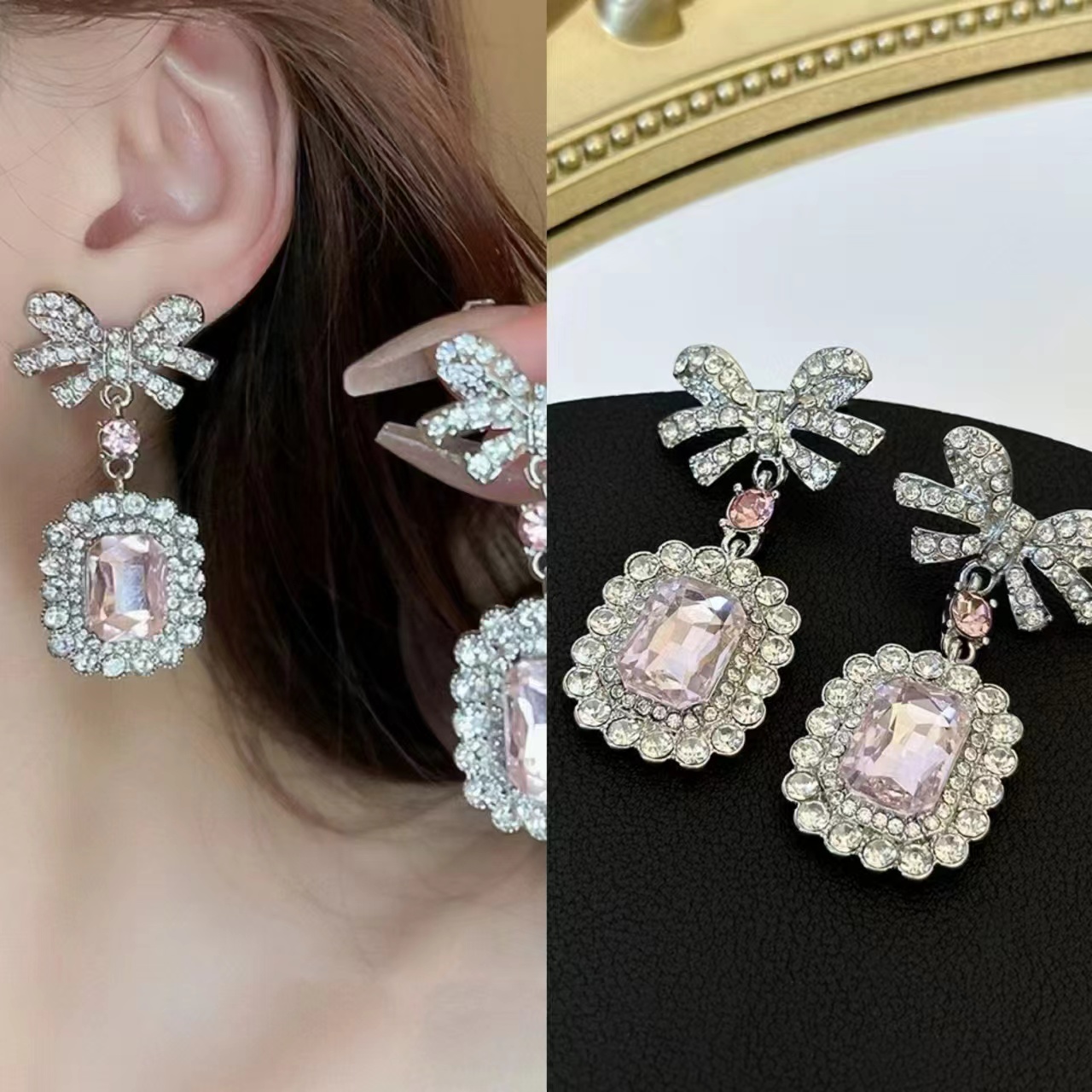 欧伦诗 铜合金耳饰 925银针 新款蝴蝶结时尚耳环 20129A