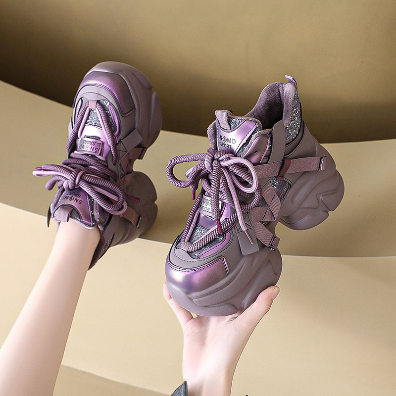 欧洲站老爹鞋女2025新款秋冬季加绒女鞋子百搭厚底松糕休闲运动鞋