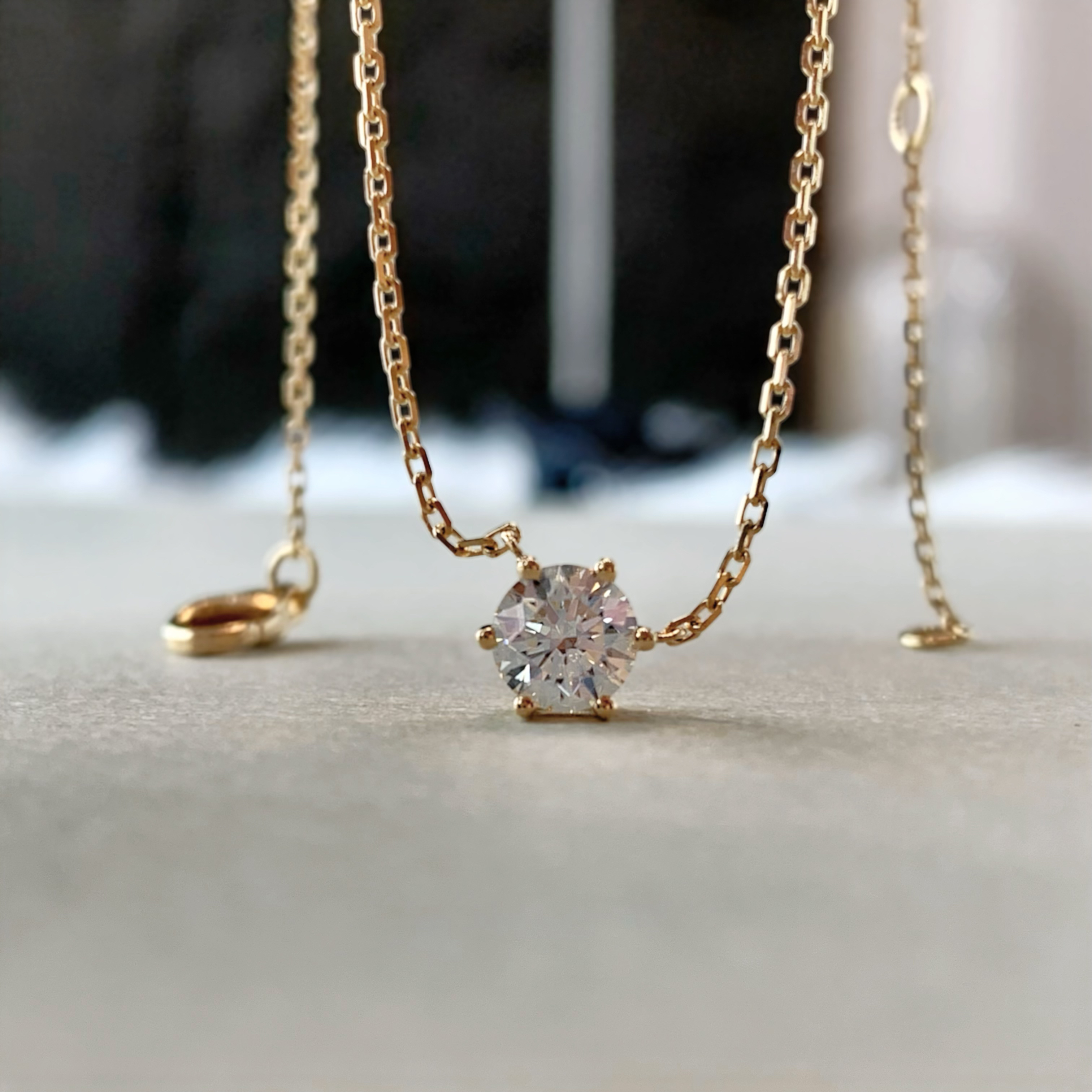 CFJEW 18k金天然钻石50分六爪锁骨链精致单钻时尚轻奢气质