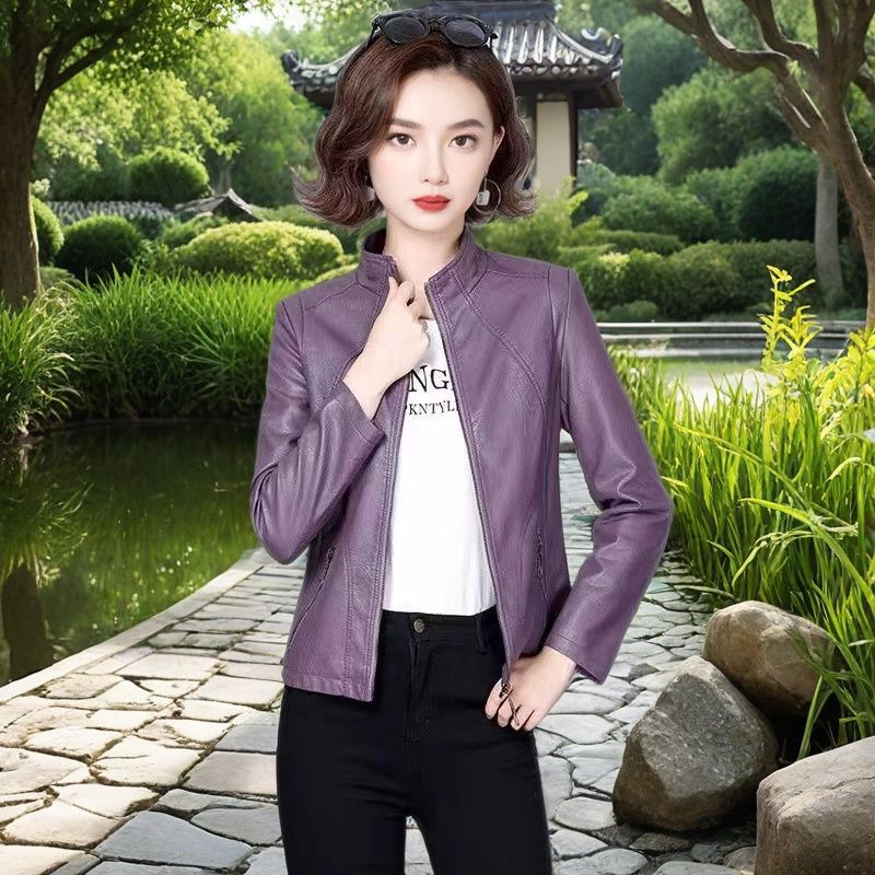 8918卡澜蒂诺秋季新款韩版修身皮衣女外套显瘦休闲女士秋冬皮夹克