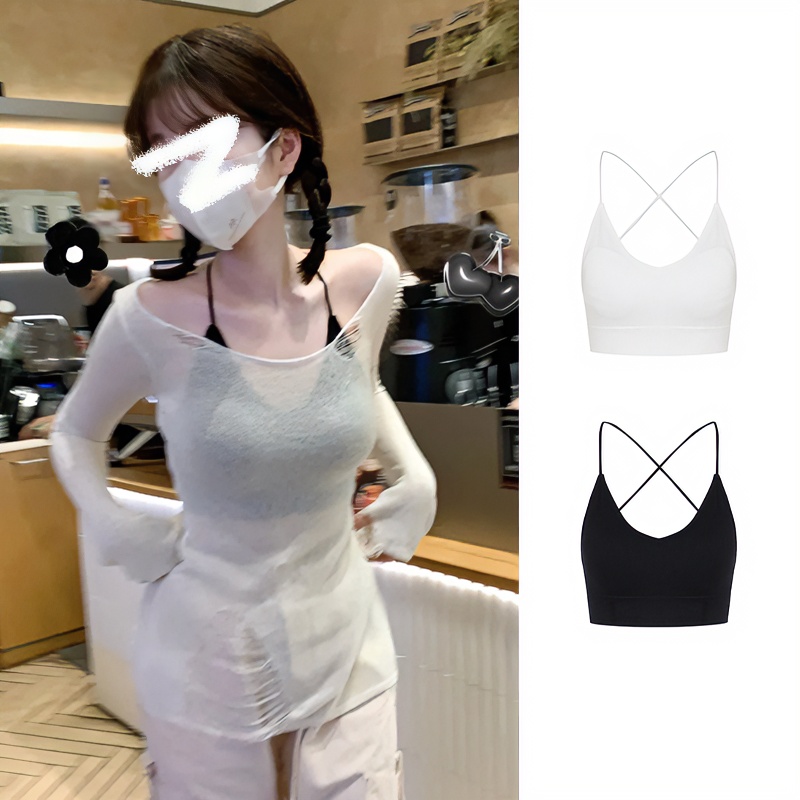 法式黑色带胸垫吊带背心女夏设计感小众外穿内搭打底辣妹美背上衣