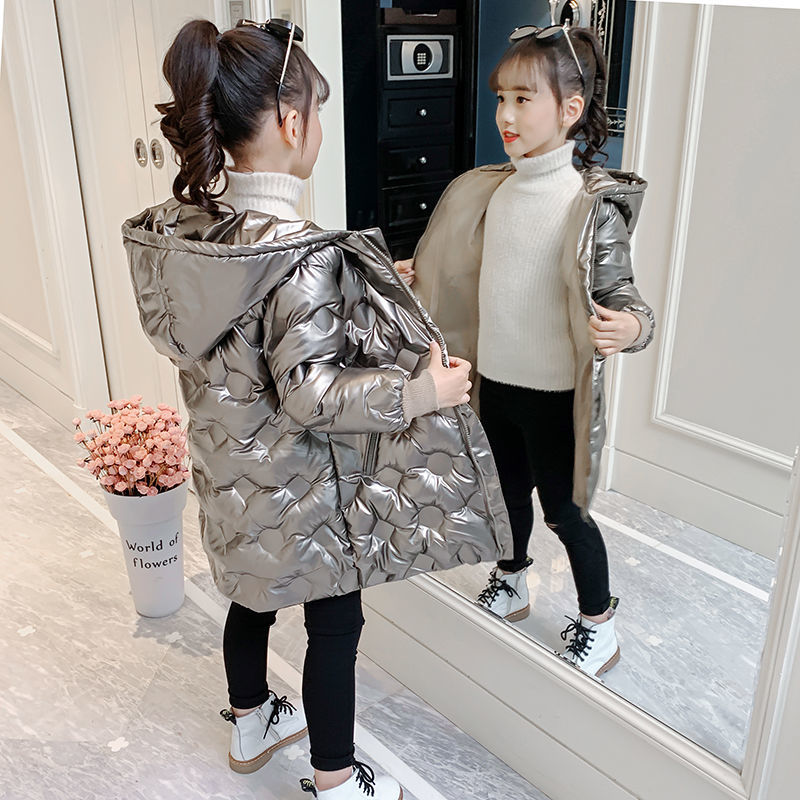 巴拉巴拉女童羽绒羽绒服冬装2023新款儿童中长款棉衣亮皮免洗中大