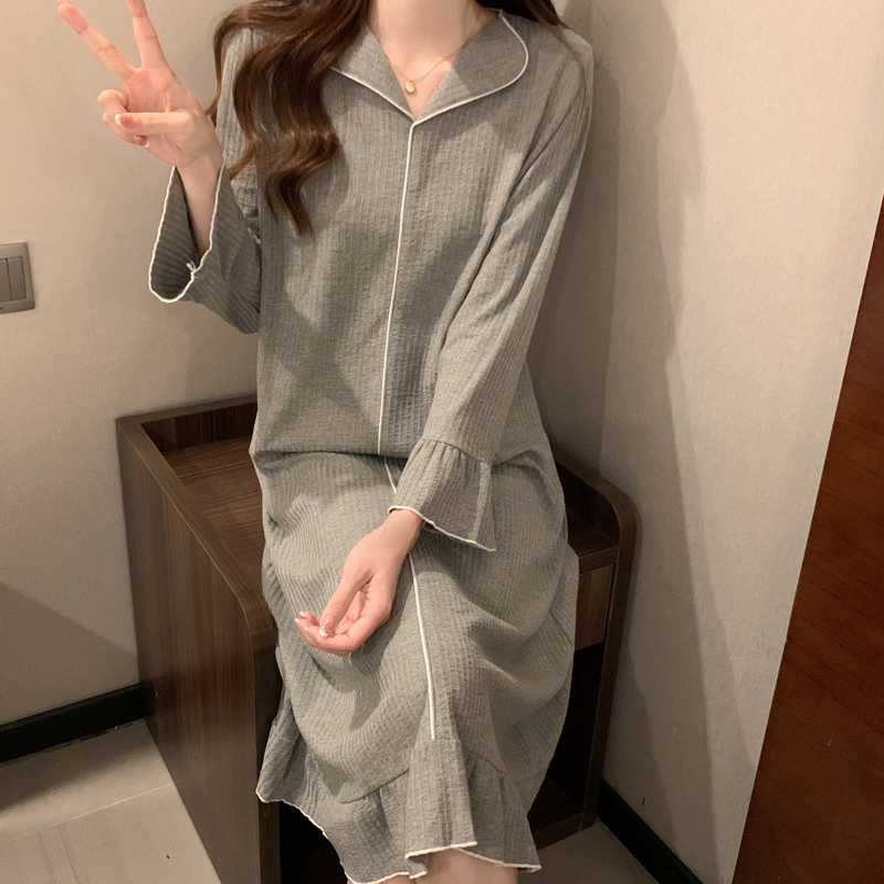睡裙女春秋冬款纯棉长袖可外穿网红睡衣甜美卡通宽松中长款家居服
