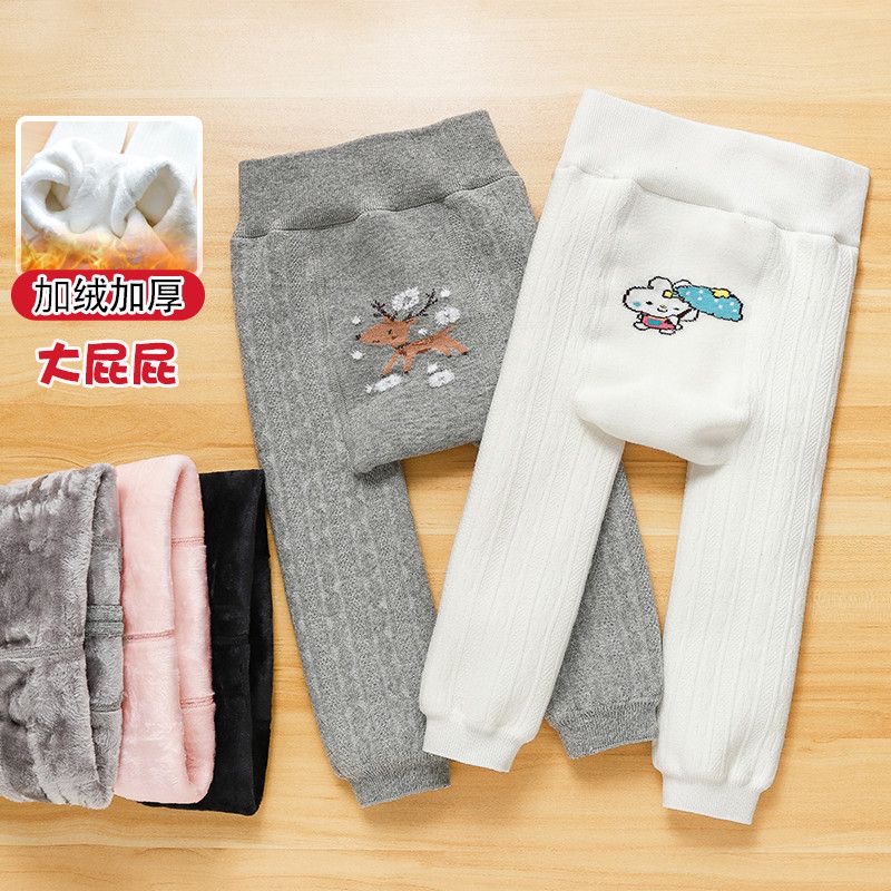 宝宝大PP加绒打底裤秋冬款婴儿保暖连体袜加厚外穿女童小童厚裤子