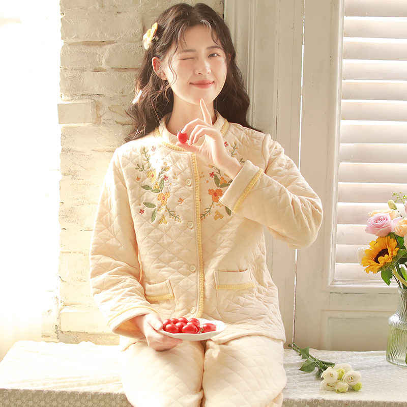 『眠岛』秋冬甜美保暖夹棉空气层睡衣女柔软家居服套装LZ2777