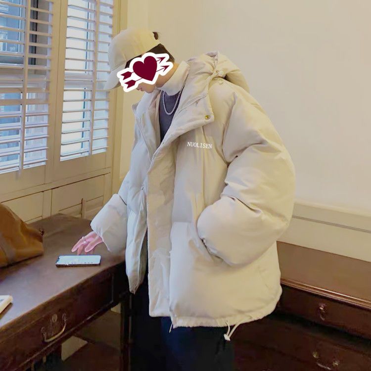 雪中飞港风冬季2023简约加厚连帽面包服保暖男ins情侣韩版宽松羽
