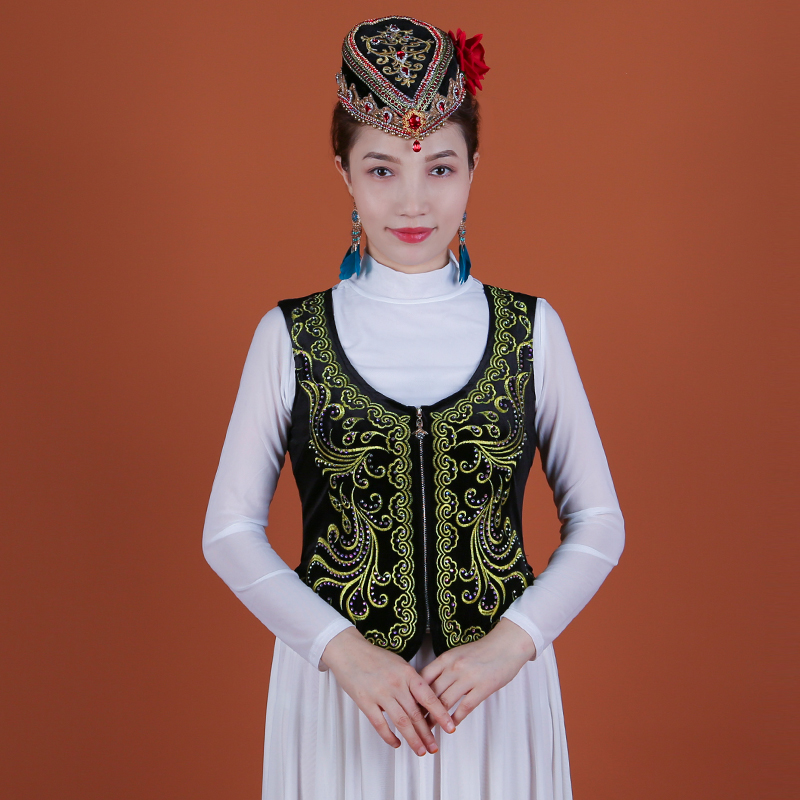 天山美翼新疆舞蹈服维吾尔族刺绣金丝绒短马甲