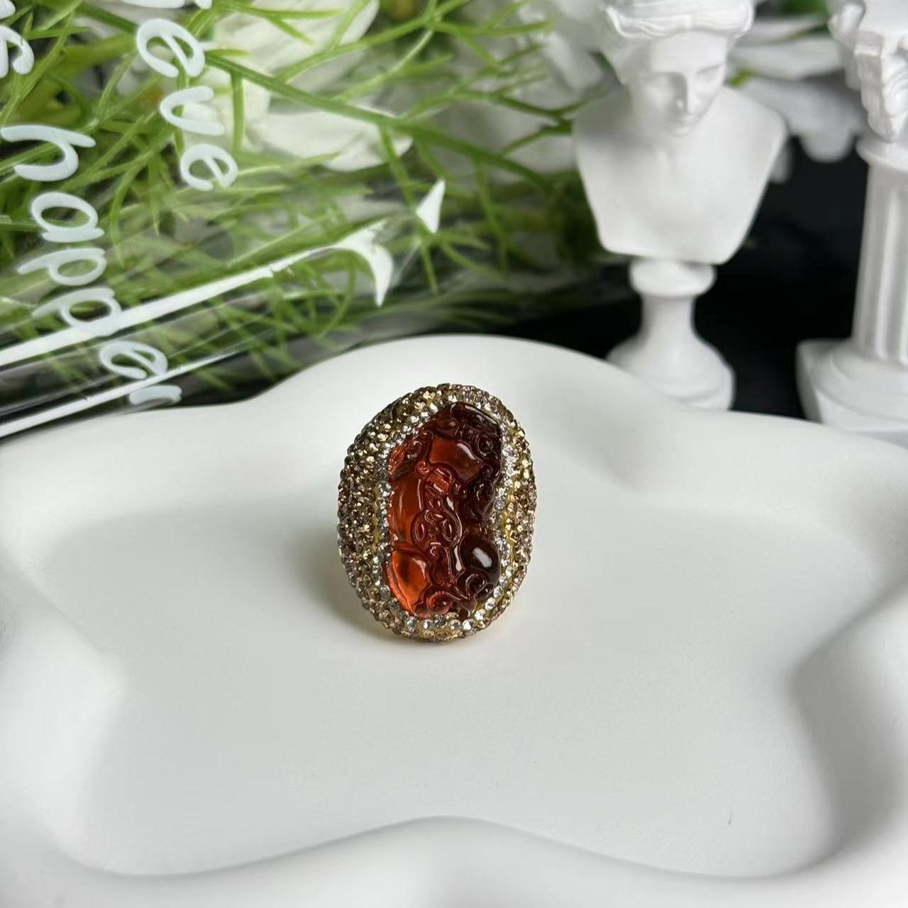 铜合金合成锆石戒指 ZLH 欧美饰品 晶晶貔貅 时尚轻奢百搭戒指032