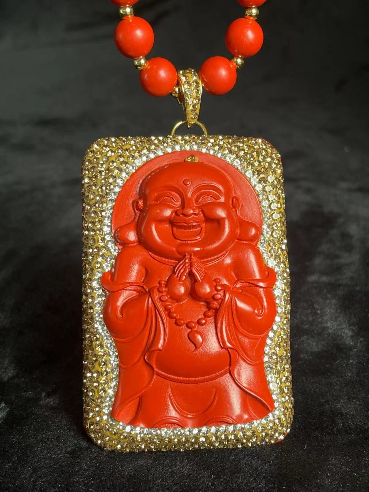 铜合金合成锆石吊坠 ZLH欧美饰品红色大佛公 时尚轻奢百搭项链038