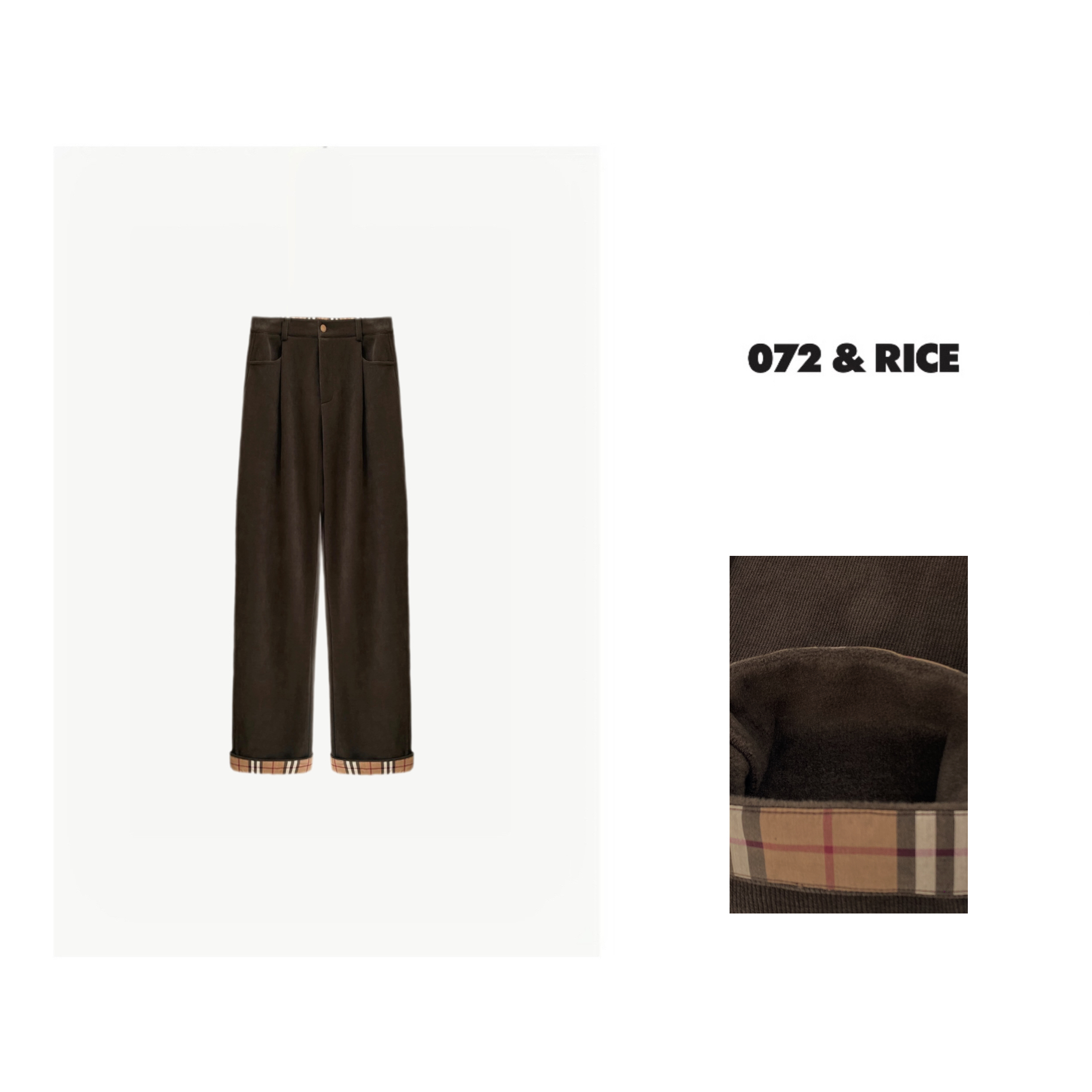 *072 & RICE【格林裤】秋冬休闲橡筋腰格子加厚加绒直筒长裤 KB098