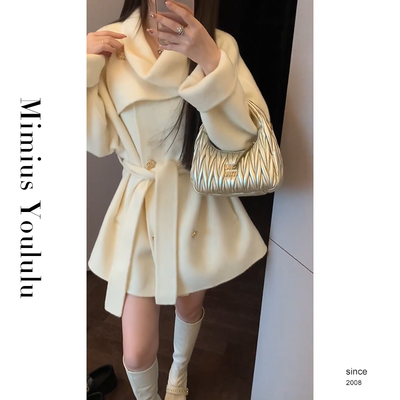 【mimius】&游鹿鹿 千金感双面呢围脖领大衣外套 F11056