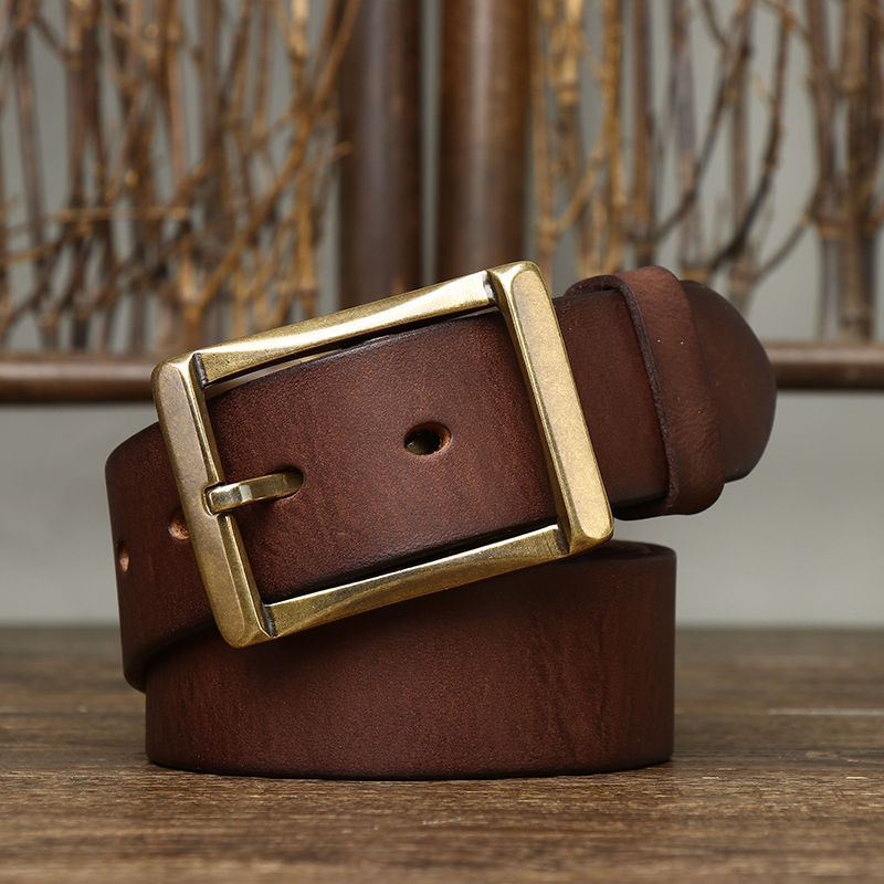 复古风裤带美式手工磨砂男士皮带头层纯牛皮铜扣牛仔裤真皮腰带