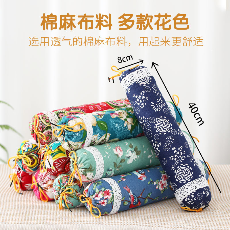 艾草大号棉麻老粗布传统家用圆形多功能成人舒服面料纯填充荞麦枕