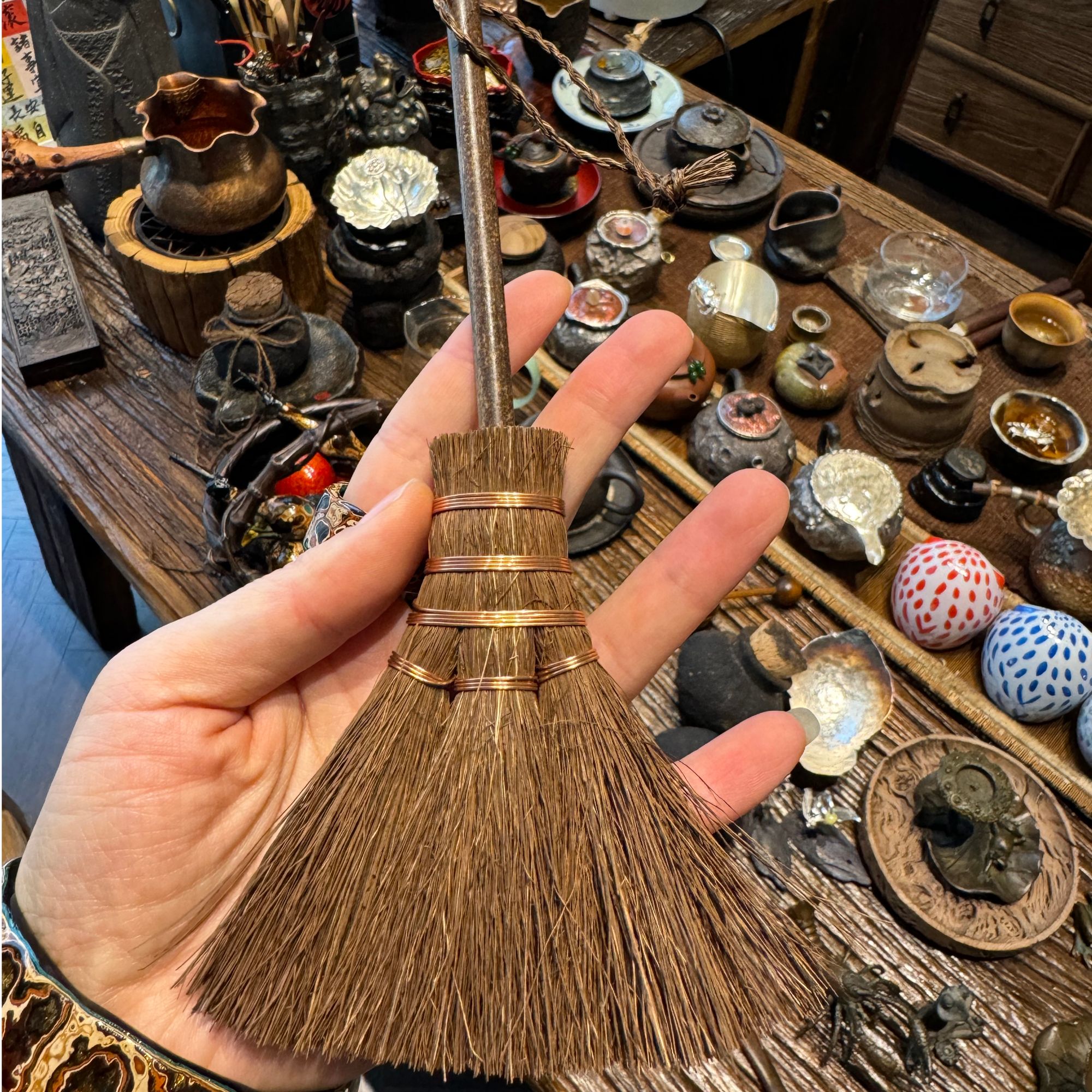 手工制作紫竹手柄棕榈刷子不掉毛茶盘茶桌刷扫帚扫水刷