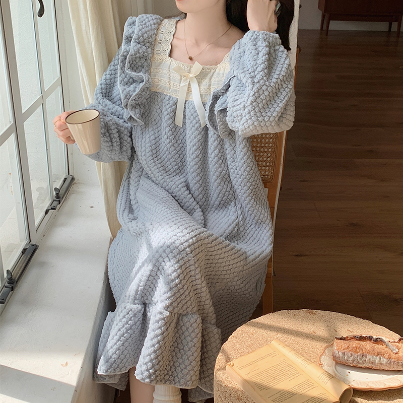 网红爆款2023新款高颜值可外出洋气秋冬睡衣女高档加厚珊瑚绒睡裙